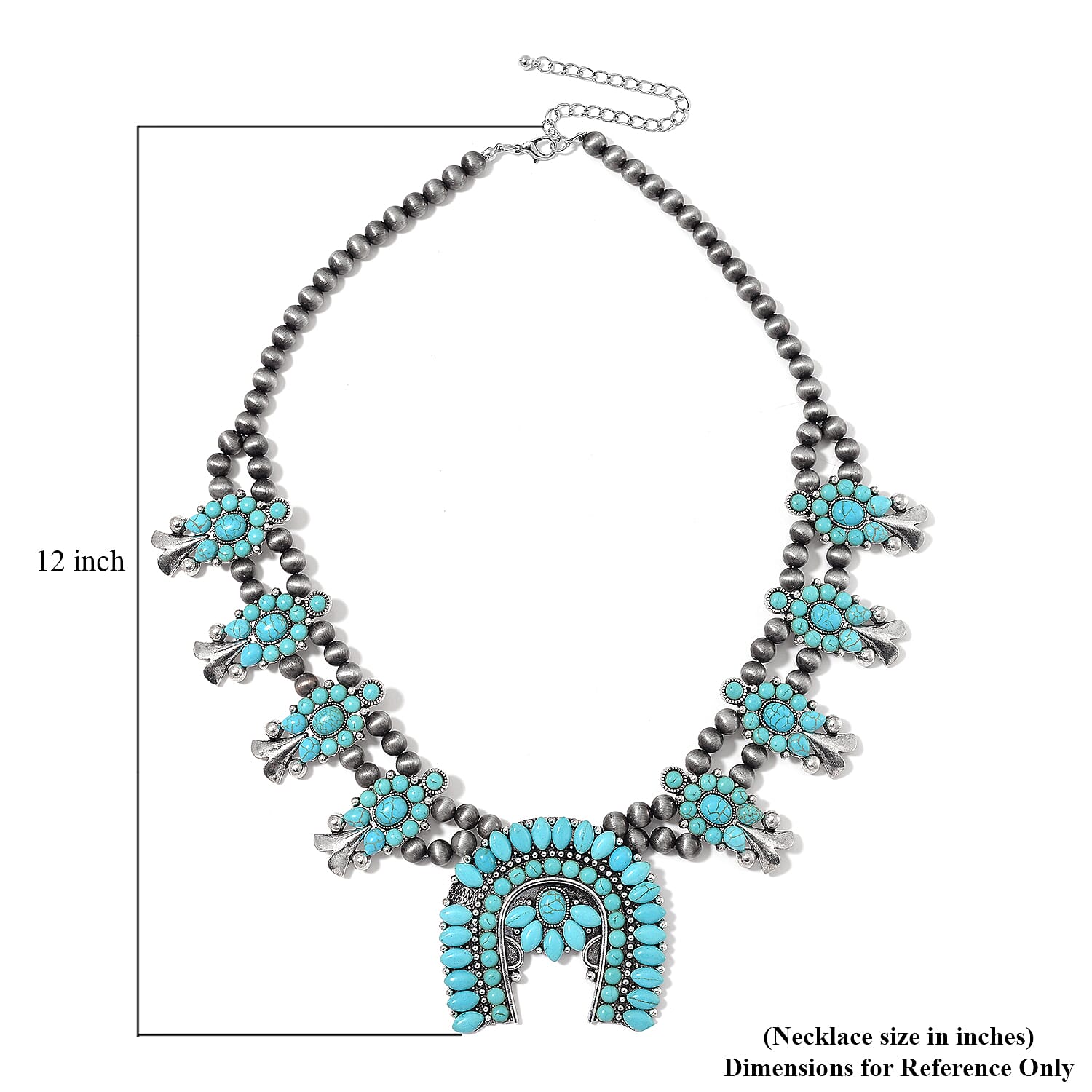 Blue Howlite and Resin 150.00 ctw Floral Necklace 24-28 Inches in Silvertone