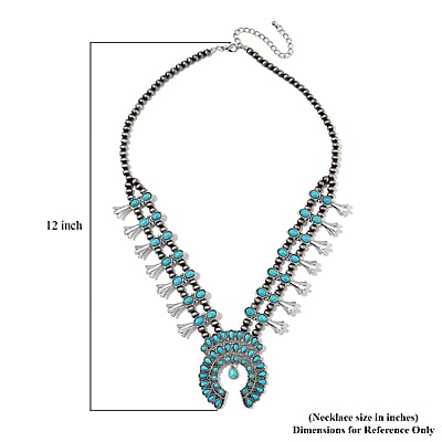 Blue Howlite and Resin 60.00 ctw Squash Blossom Necklace in Silvertone 24-28 Inches