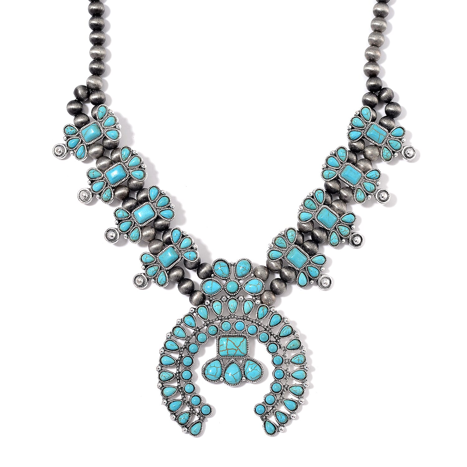 Blue Howlite and Resin 90.00 ctw Necklace 24-28 Inches in Silvertone