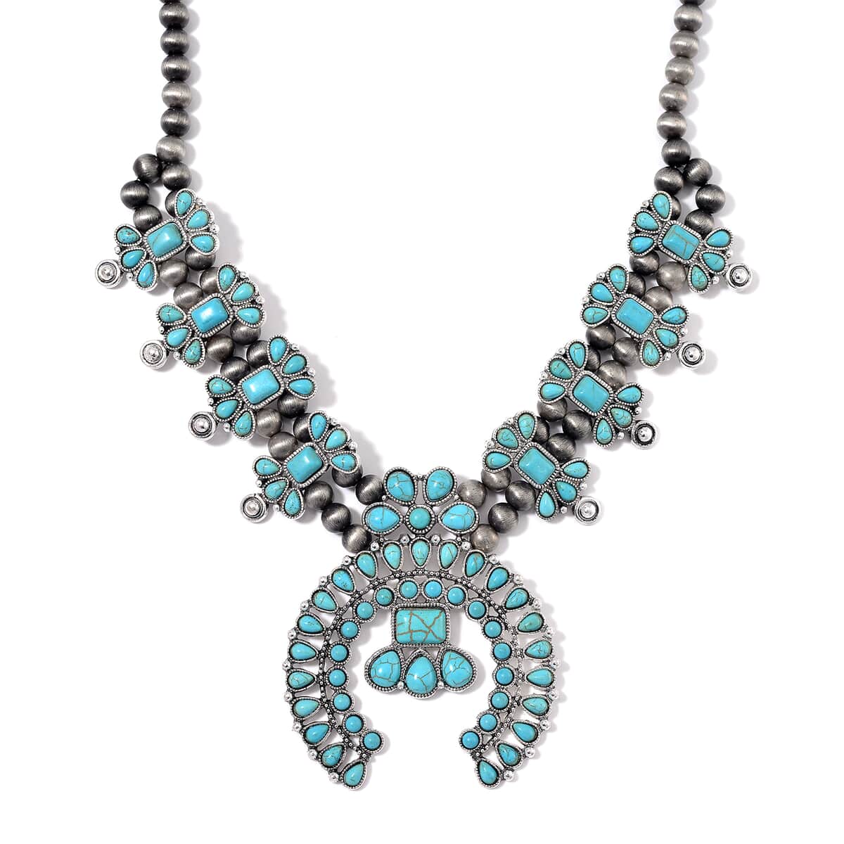 Doorbuster Blue Howlite, Resin Necklace (24-28 Inches) in Silvertone 90.00 ctw image number 0