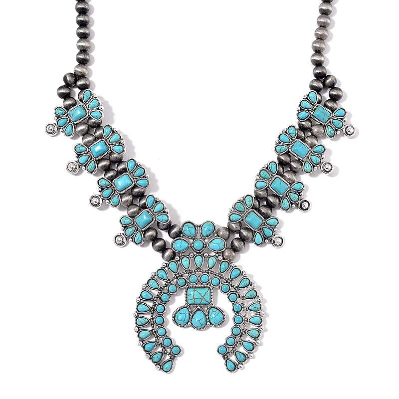 Blue Howlite and Resin 90.00 ctw Necklace 24-28 Inches in Silvertone