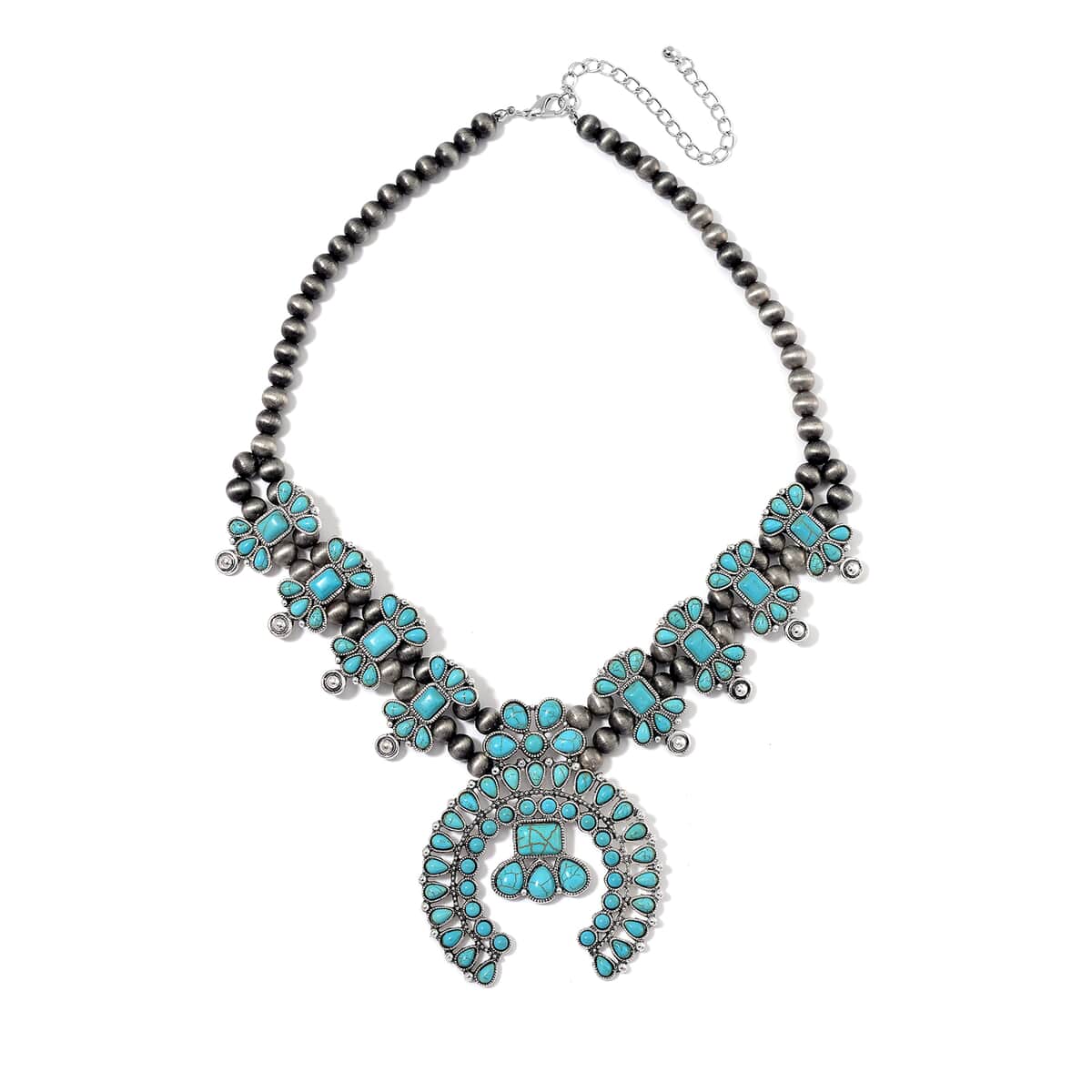 Doorbuster Blue Howlite, Resin Necklace (24-28 Inches) in Silvertone 90.00 ctw image number 2