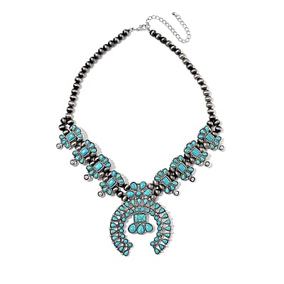 Blue Howlite and Resin 90.00 ctw Necklace 24-28 Inches in Silvertone