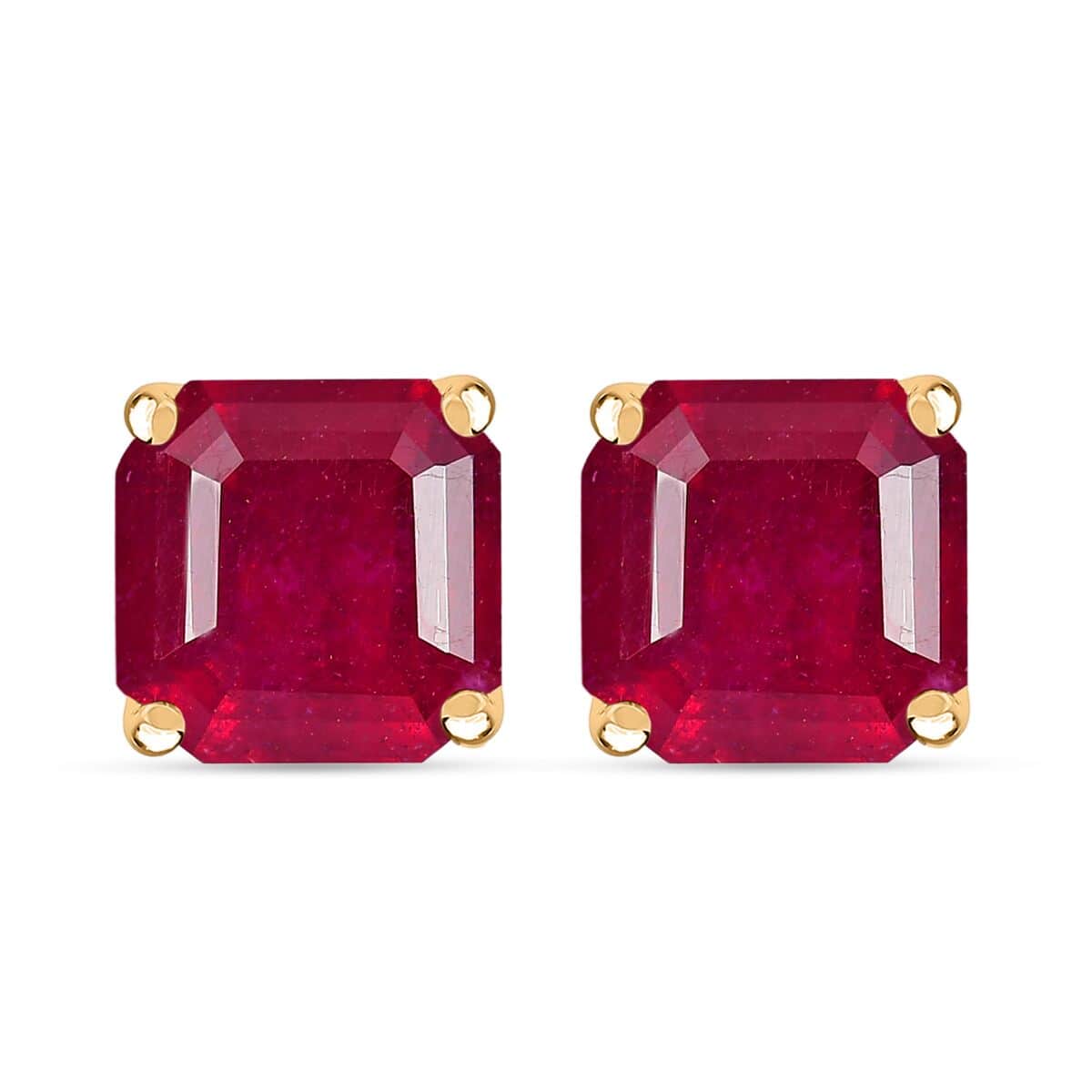 Premium Niassa Ruby (FF) 7.90 ctw Stud Earrings in 18K Vermeil Yellow Gold Over Sterling Silver (Del. in 10-12 Days) image number 0