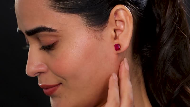 D'Joy Premium Niassa Ruby (FF) 7.90 ctw Stud Earrings in 18K Vermeil Yellow Gold Over Sterling Silver