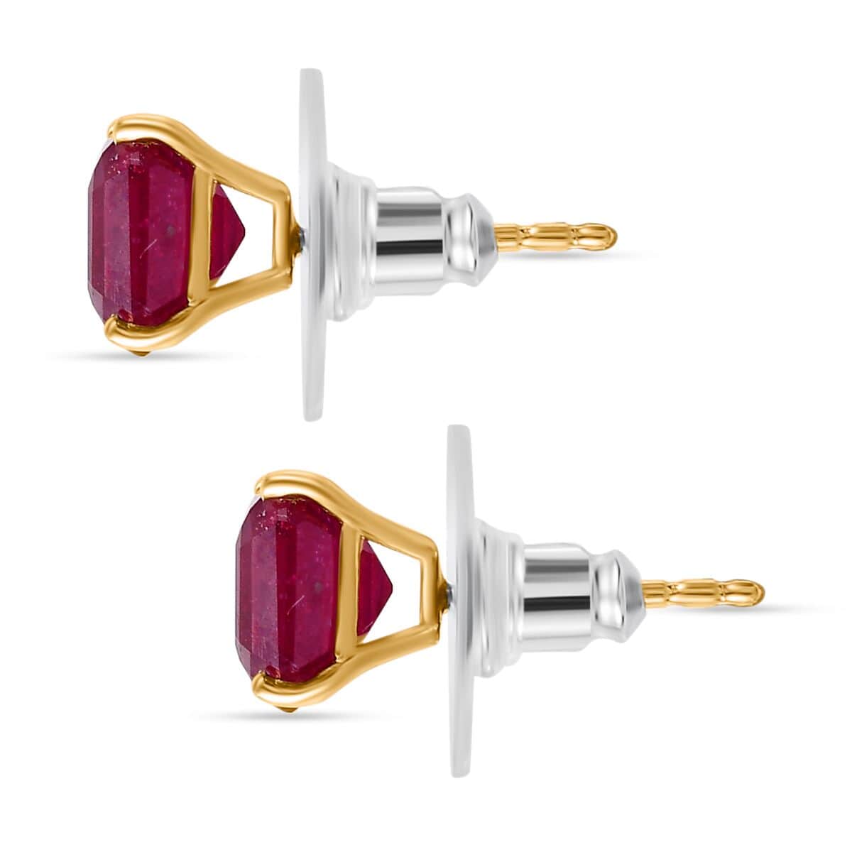 Premium Niassa Ruby (FF) 7.90 ctw Stud Earrings in 18K Vermeil Yellow Gold Over Sterling Silver (Del. in 10-12 Days) image number 3