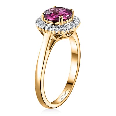 Certified & Appraised Luxoro AAA Radiant Ember Garnet and G-H I2 Diamond 1.63 ctw Ring in 10K Yellow Gold (Size 12.0)