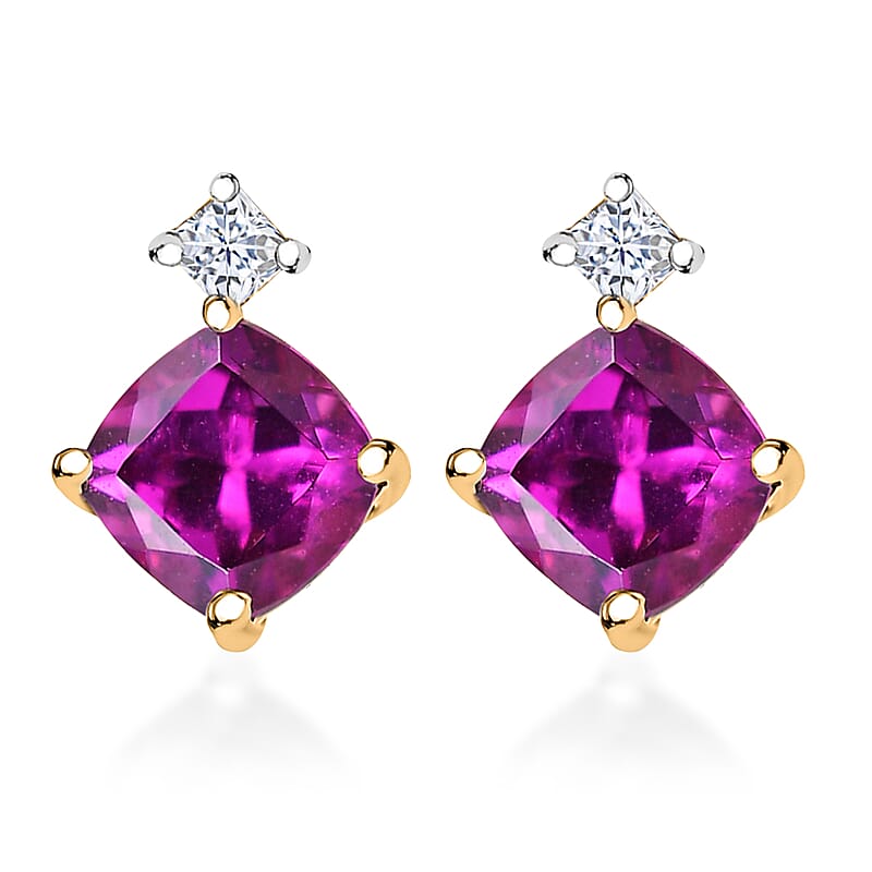 Certified & Appraised Luxoro AAA Radiant Ember Garnet and G-H I2 Diamond 1.20 ctw Stud Earrings in 10K Yellow Gold