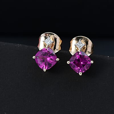 Certified & Appraised Luxoro AAA Radiant Ember Garnet and G-H I2 Diamond 1.20 ctw Stud Earrings in 10K Yellow Gold
