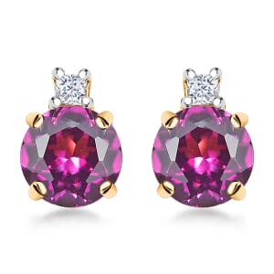 Certified & Appraised Luxoro AAA Radiant Ember Garnet and G-H I2 Diamond 1.20 ctw Stud Earrings in 10K Yellow Gold