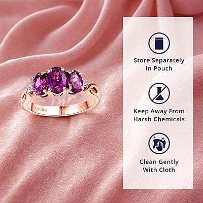 Certified & Appraised Luxoro AAA Radiant Ember Garnet and G-H I2 Diamond 2.10 ctw 3 Stone Ring in 10K Rose Gold (Size 10.0)