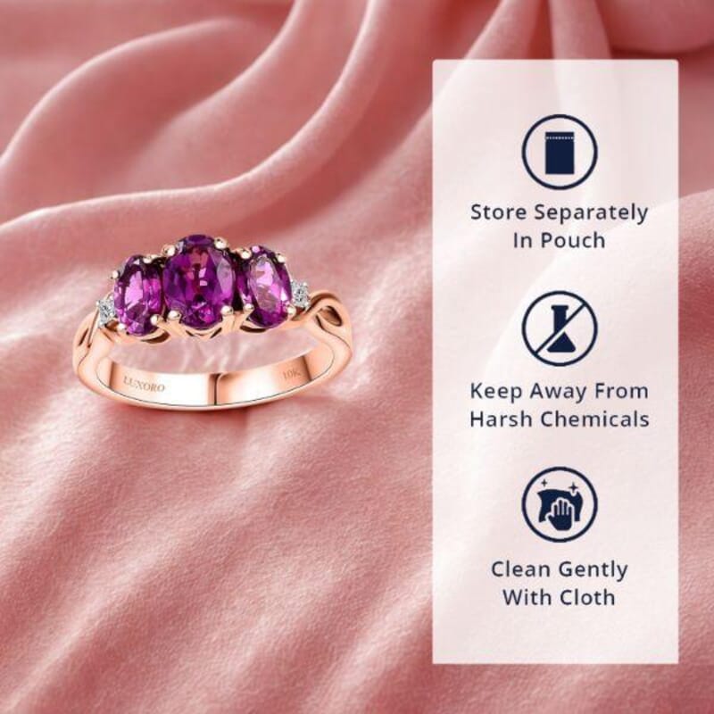 Certified & Appraised Luxoro AAA Radiant Ember Garnet and G-H I2 Diamond 2.10 ctw 3 Stone Ring in 10K Rose Gold (Size 10.0)
