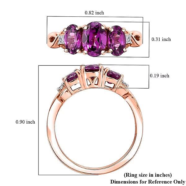 Certified & Appraised Luxoro AAA Radiant Ember Garnet and G-H I2 Diamond 2.10 ctw 3 Stone Ring in 10K Rose Gold (Size 10.0)