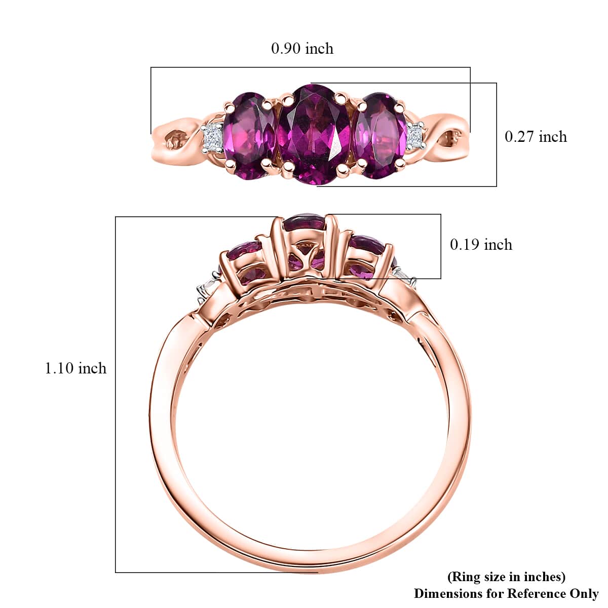 Certified & Appraised Luxoro AAA Radiant Ember Garnet and G-H I2 Diamond 2.10 ctw 3 Stone Ring in 10K Rose Gold (Size 10.0) (Del. in 7-10 Days) image number 5