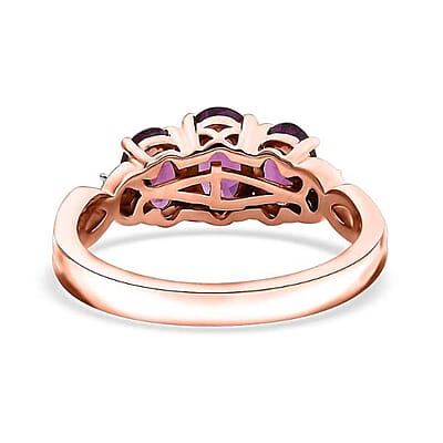 Certified & Appraised Luxoro AAA Radiant Ember Garnet and G-H I2 Diamond 2.10 ctw 3 Stone Ring in 10K Rose Gold (Size 10.0)