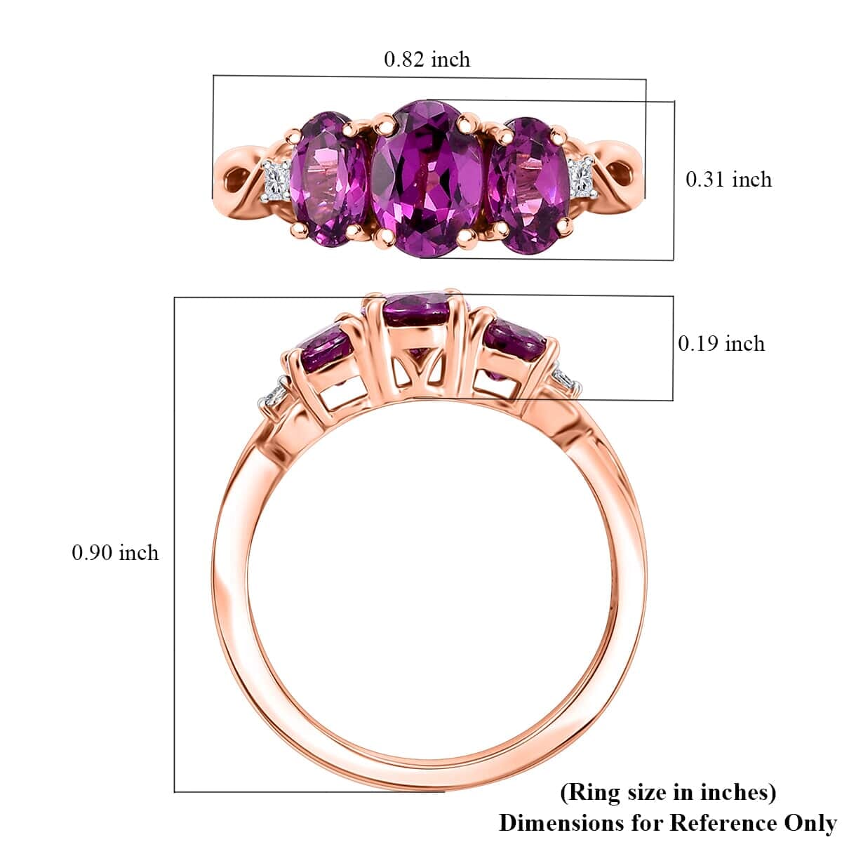 Certified & Appraised Luxoro 10K Rose Gold AAA Radiant Ember Garnet, Diamond (G-H, I2) 3 Stone Ring (Size 10.5) 2.10 ctw image number 5