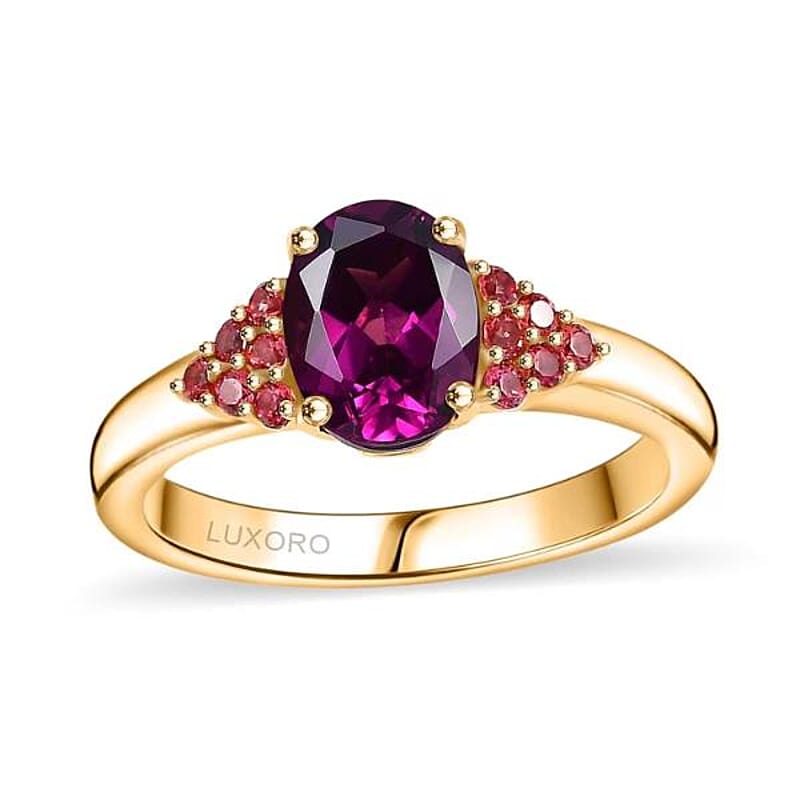 Certified & Appraised Luxoro AAA Radiant Ember Garnet and Padparadscha Sapphire 1.65 ctw Ring in 10K Yellow Gold (Size 10.0) 