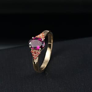 Certified & Appraised Luxoro AAA Radiant Ember Garnet and Padparadscha Sapphire 1.65 ctw Ring in 10K Yellow Gold (Size 10.0) 