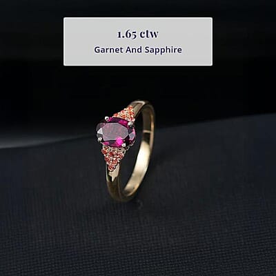Certified & Appraised Luxoro AAA Radiant Ember Garnet and Padparadscha Sapphire 1.65 ctw Ring in 10K Yellow Gold (Size 10.0) 