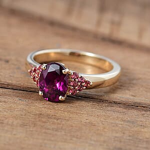Certified & Appraised Luxoro AAA Radiant Ember Garnet and Padparadscha Sapphire 1.65 ctw Ring in 10K Yellow Gold (Size 9.5)