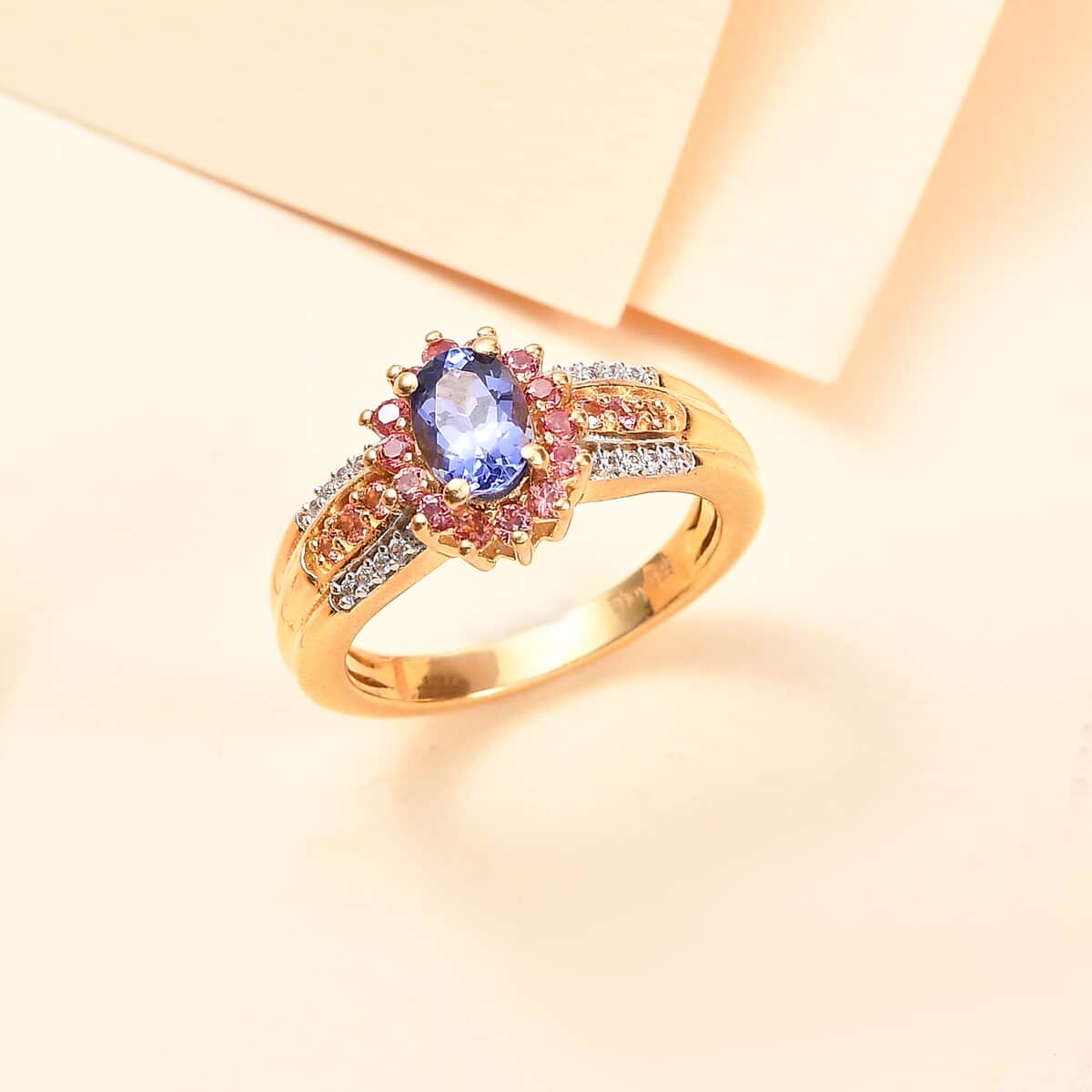 AAA Tanzanite and Multi Gemstone 1.20 ctw Twilight Bloom Ring in 18K Vermeil Yellow Gold Over Sterling Silver (Size 10.0) image number 1