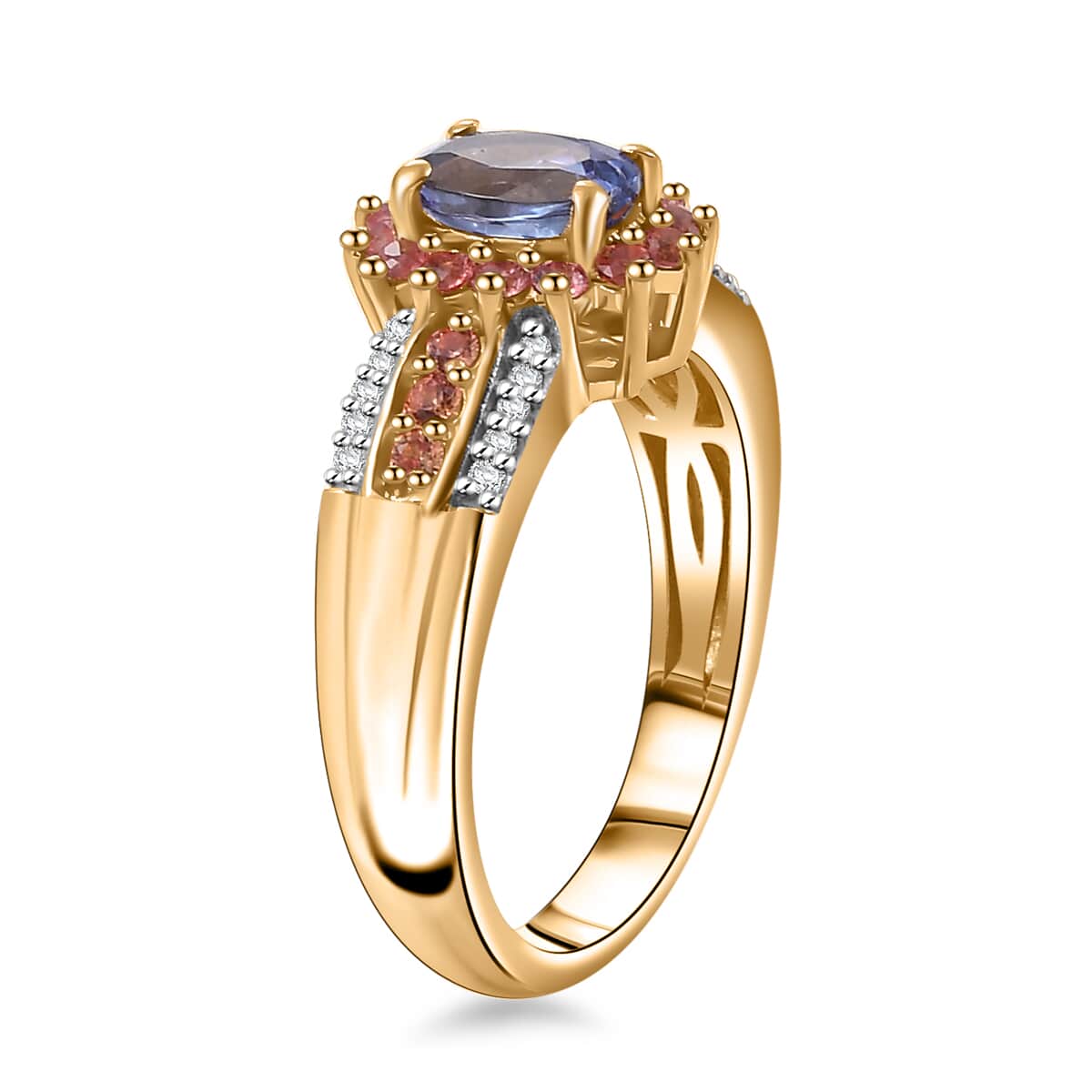 AAA Tanzanite and Multi Gemstone 1.20 ctw Twilight Bloom Ring in 18K Vermeil Yellow Gold Over Sterling Silver (Size 10.0) image number 3