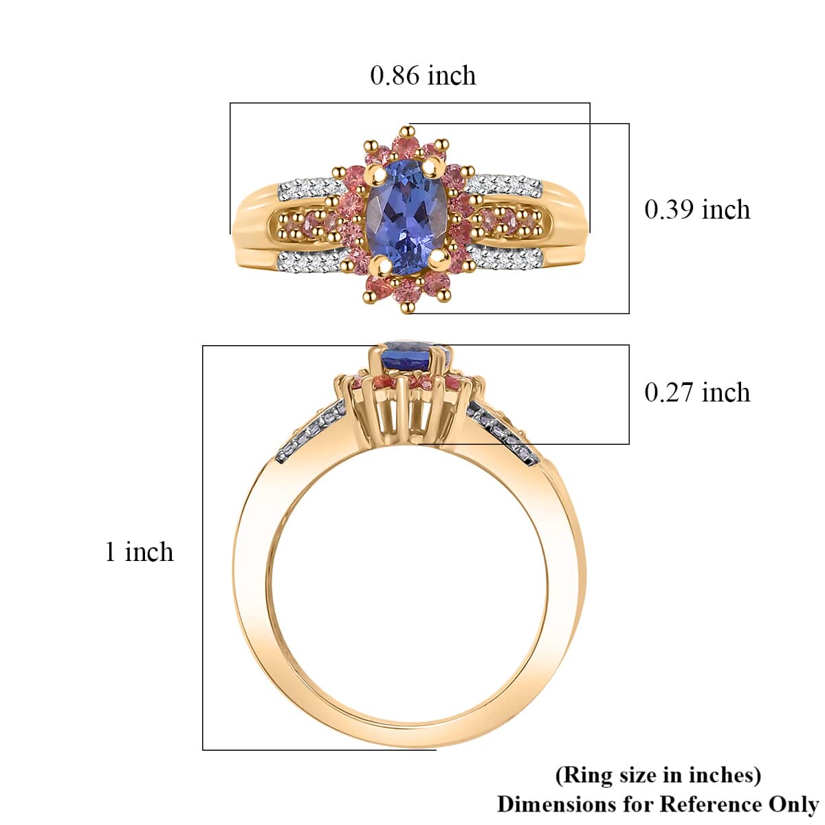 AAA Tanzanite and Multi Gemstone 1.20 ctw Twilight Bloom Ring in 18K Vermeil Yellow Gold Over Sterling Silver (Size 10.0) image number 5