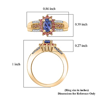 D'Joy AAA Tanzanite and Multi Gemstone 1.20 ctw Twilight Bloom Ring in 18K Vermeil Yellow Gold Over Sterling Silver (Size 10.0)