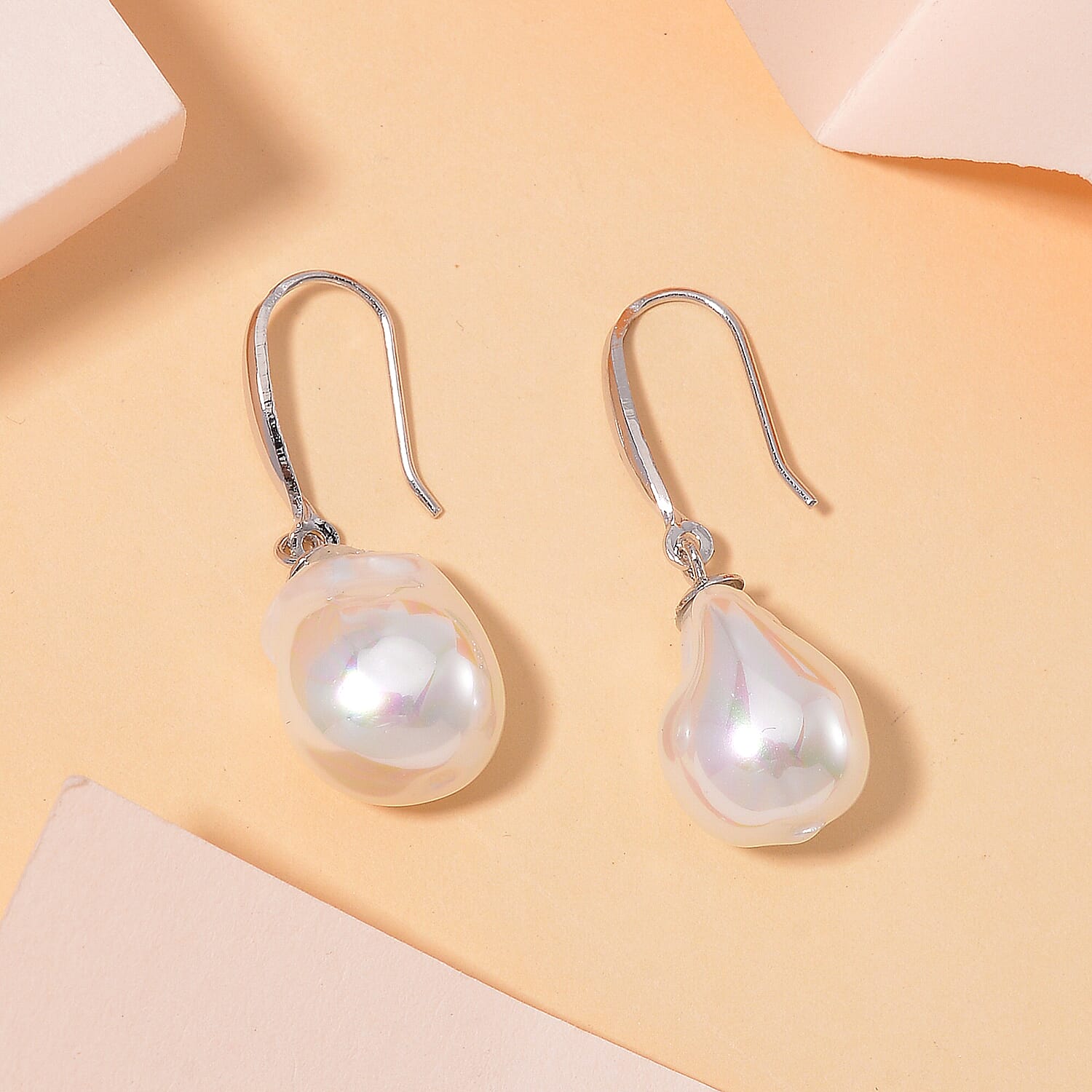 White Freshwater Pearl Earrings in Rhodium Over Sterling Silver