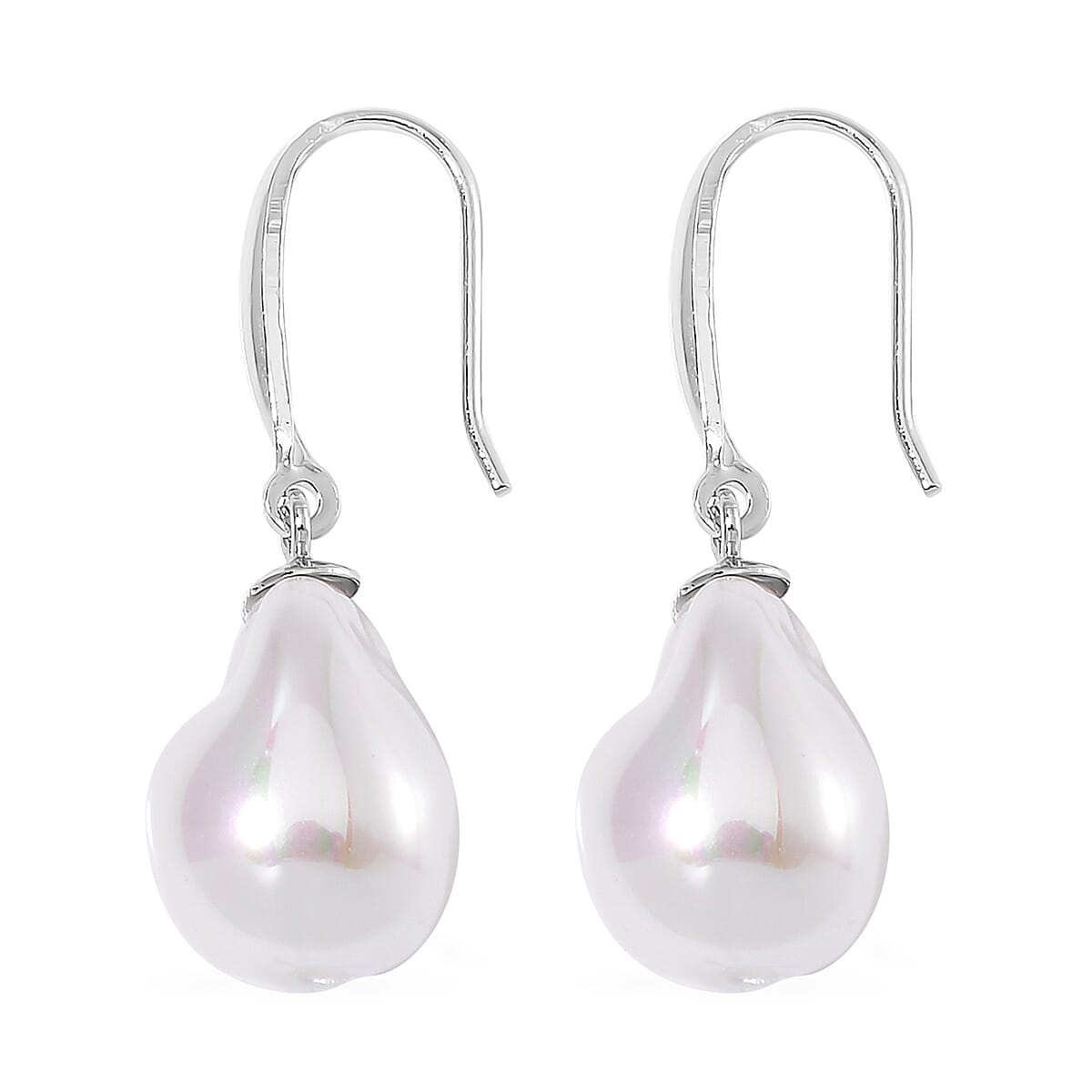 White Freshwater Pearl Earrings in Rhodium Over Sterling Silver