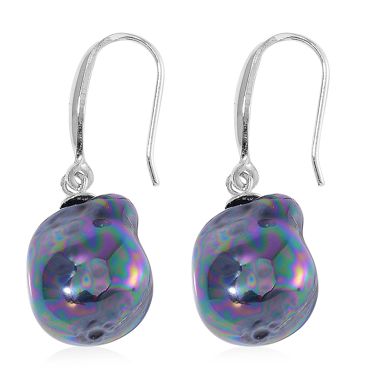 Peacock Freshwater Pearl Earrings in Rhodium Over Sterling Silver