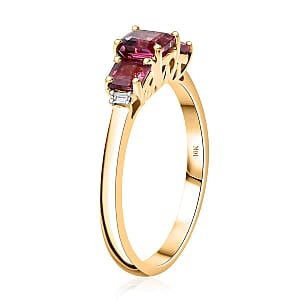 Certified & Appraised 10K Yellow Gold Luxoro AAA Asscher Cut Ouro Fino Rubellite, Diamond (I2) Ring (Size 10.0) 1.50 ctw