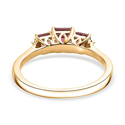 Certified & Appraised Luxoro AAA Asscher Cut Ouro Fino Rubellite and I2 Diamond 1.50 ctw Ring in 10K Yellow Gold (Size 11.0)