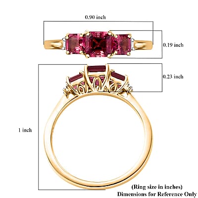 Certified & Appraised Luxoro AAA Asscher Cut Ouro Fino Rubellite and I2 Diamond 1.50 ctw Ring in 10K Yellow Gold (Size 12.0)