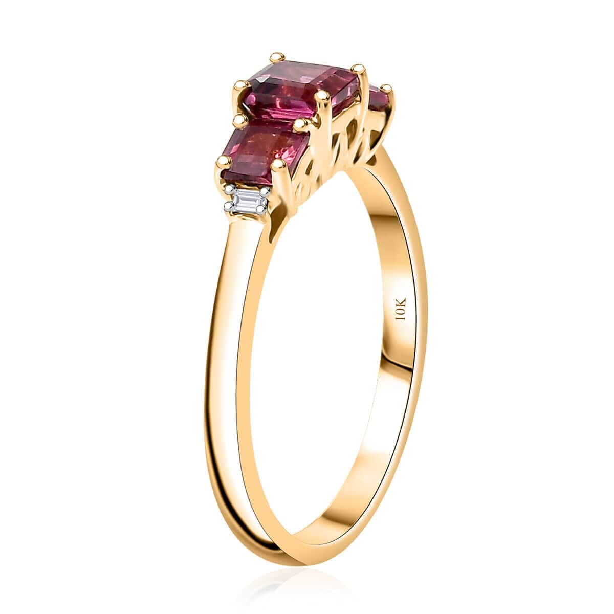 Certified & Appraised Luxoro AAA Asscher Cut Ouro Fino Rubellite and I2 Diamond 1.50 ctw Ring in 10K Yellow Gold (Size 5.0) image number 3