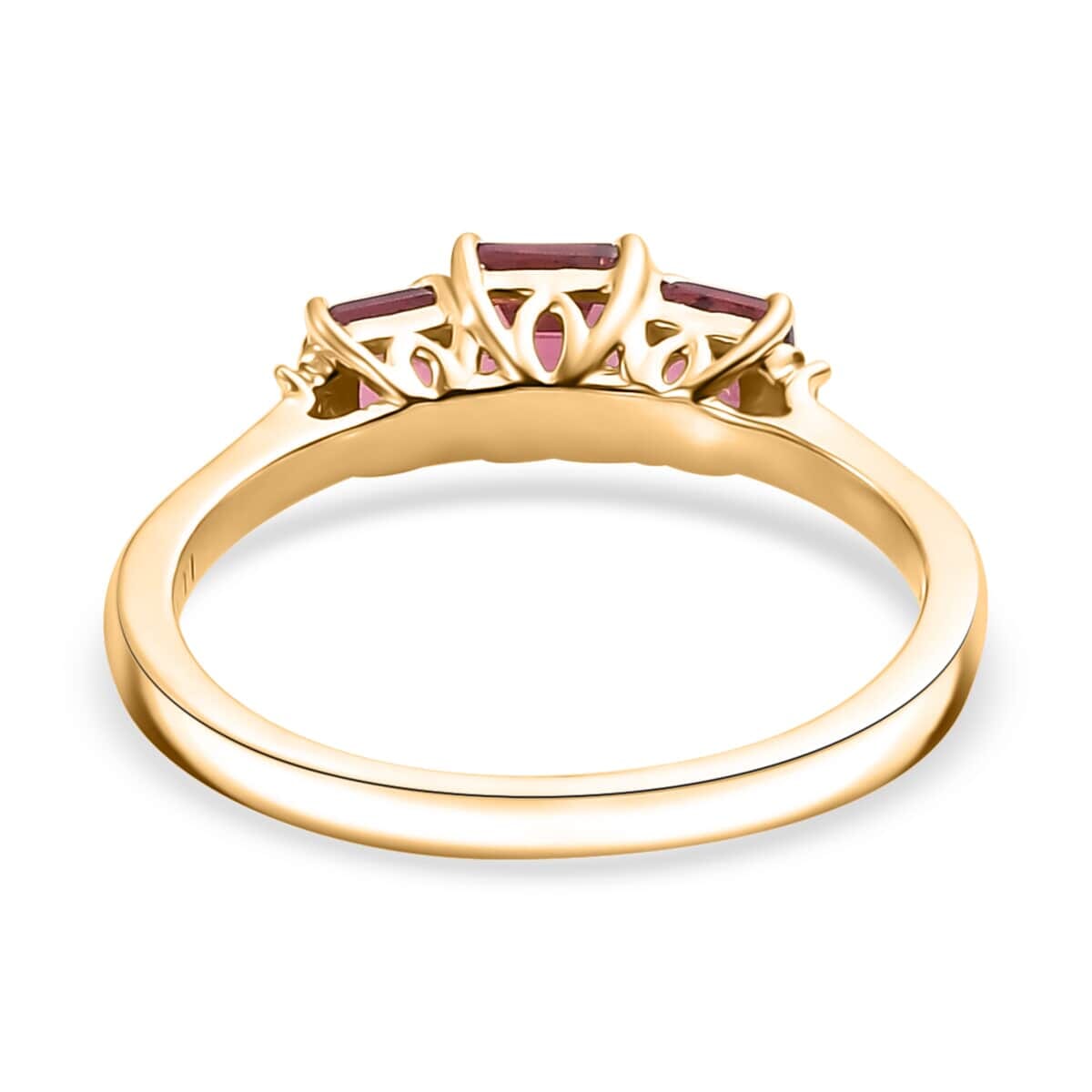 Certified & Appraised Luxoro AAA Asscher Cut Ouro Fino Rubellite and I2 Diamond 1.50 ctw Ring in 10K Yellow Gold (Size 5.0) image number 4