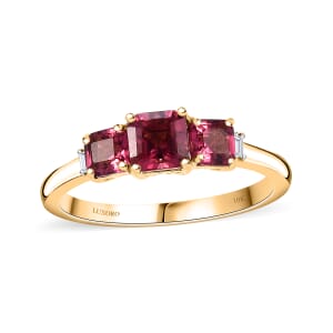 Certified & Appraised Luxoro AAA Asscher Cut Ouro Fino Rubellite and I2 Diamond 1.50 ctw Ring in 10K Yellow Gold (Size 7.0)