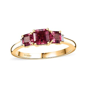 Certified & Appraised Luxoro AAA Asscher Cut Ouro Fino Rubellite and I2 Diamond 1.50 ctw Ring in 10K Yellow Gold (Size 8.5)