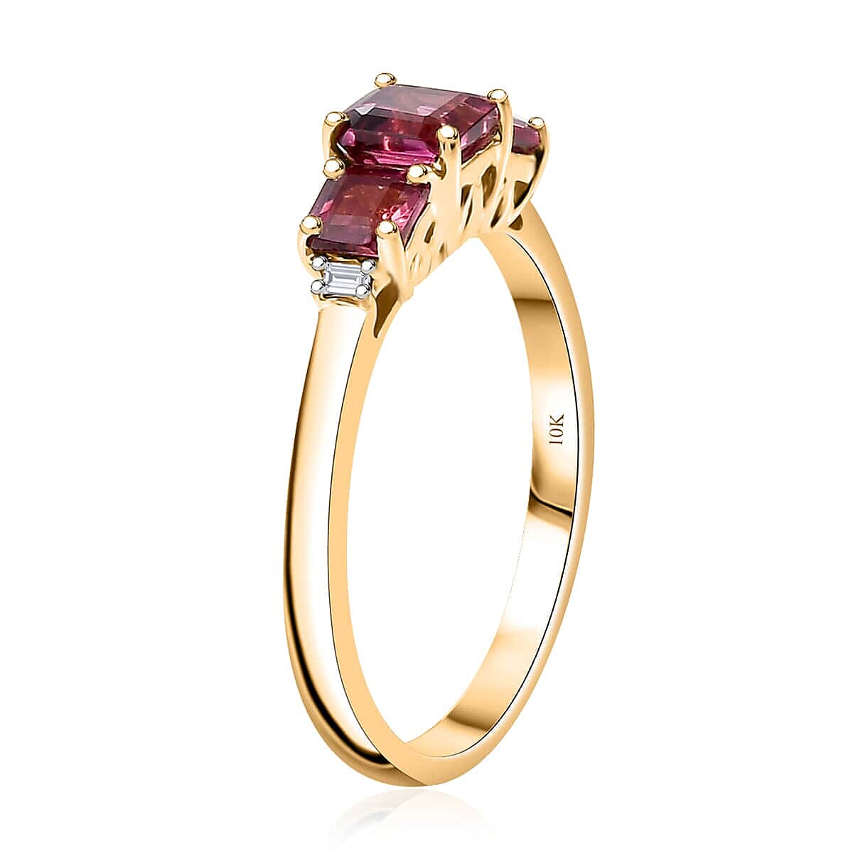 Certified & Appraised Luxoro AAA Asscher Cut Ouro Fino Rubellite and I2 Diamond 1.50 ctw Ring in 10K Yellow Gold (Size 8.5) image number 3