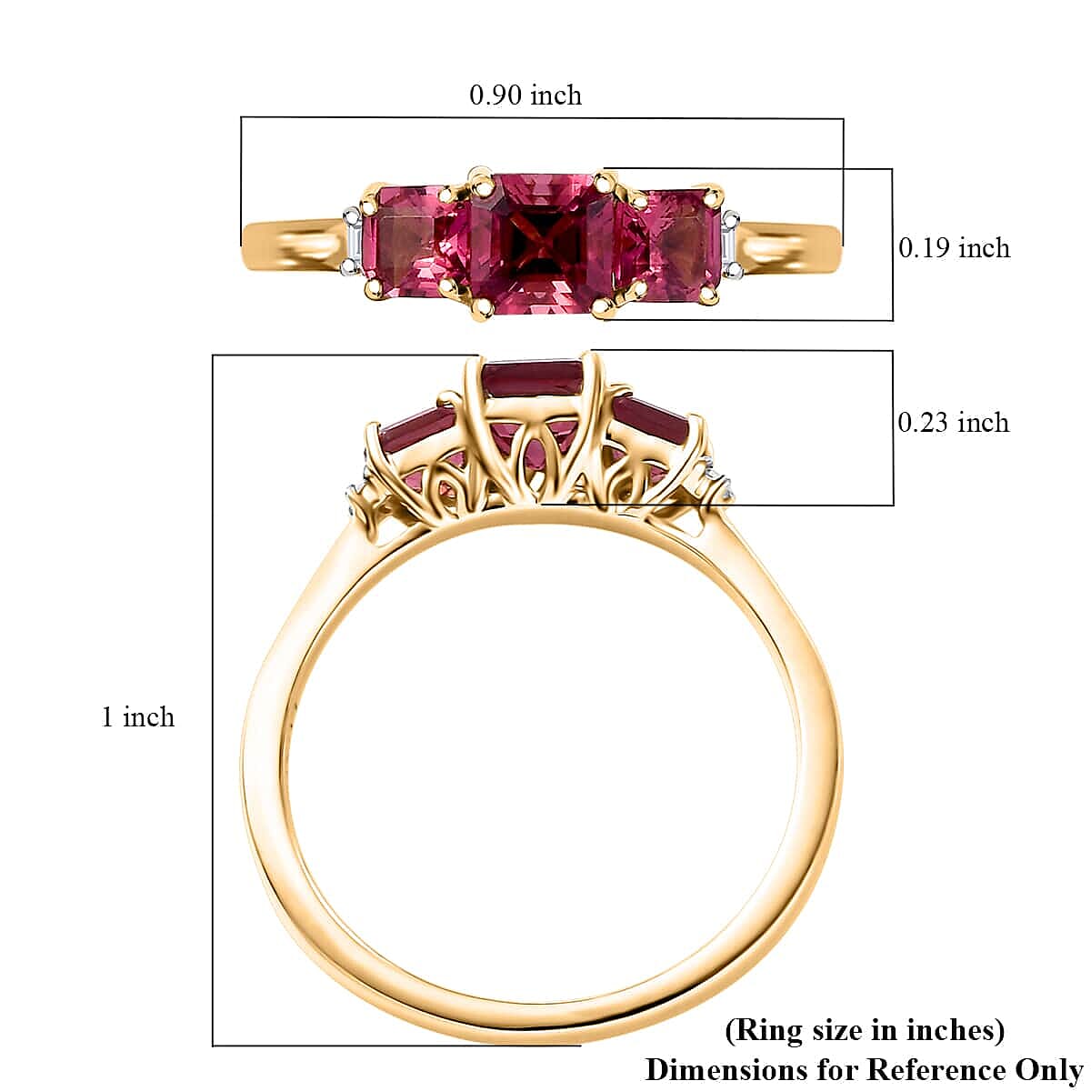 Certified & Appraised Luxoro AAA Asscher Cut Ouro Fino Rubellite and I2 Diamond 1.50 ctw Ring in 10K Yellow Gold (Size 8.5) image number 5
