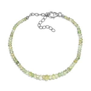 Tsavorite Garnet 21.00 ctw Beaded Bracelet in Rhodium Over Sterling Silver (7.25 In)