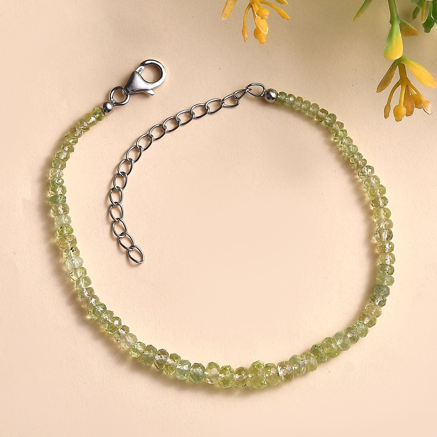 Tsavorite Garnet 21.00 ctw Beaded Bracelet in Rhodium Over Sterling Silver (7.25 In)