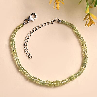 Tsavorite Garnet 21.00 ctw Beaded Bracelet in Rhodium Over Sterling Silver (7.25 In)