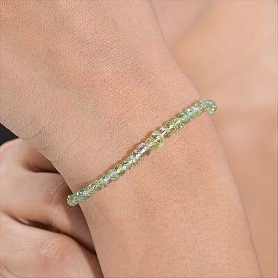 Tsavorite Garnet 21.00 ctw Beaded Bracelet in Rhodium Over Sterling Silver (7.25 In)