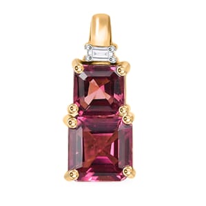 Certified & Appraised Luxoro AAA Asscher Cut Ouro Fino Rubellite and I2 Diamond 1.08 ctw Pendant without Chain in 10K Yellow Gold