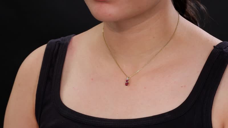 Certified & Appraised Luxoro AAA Asscher Cut Ouro Fino Rubellite and I2 Diamond 1.08 ctw Pendant without Chain in 10K Yellow Gold