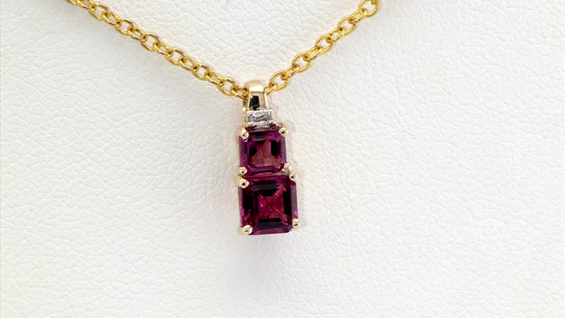 Certified & Appraised Luxoro AAA Asscher Cut Ouro Fino Rubellite and I2 Diamond 1.08 ctw Pendant without Chain in 10K Yellow Gold