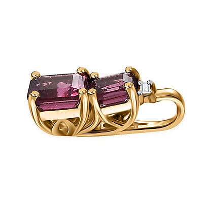 Certified & Appraised Luxoro AAA Asscher Cut Ouro Fino Rubellite and I2 Diamond 1.08 ctw Pendant without Chain in 10K Yellow Gold