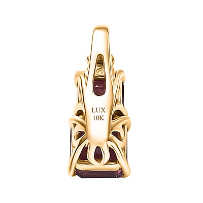 Certified & Appraised Luxoro AAA Asscher Cut Ouro Fino Rubellite and I2 Diamond 1.08 ctw Pendant without Chain in 10K Yellow Gold