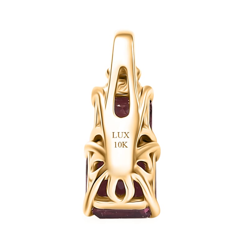 Certified & Appraised Luxoro AAA Asscher Cut Ouro Fino Rubellite and I2 Diamond 1.08 ctw Pendant without Chain in 10K Yellow Gold